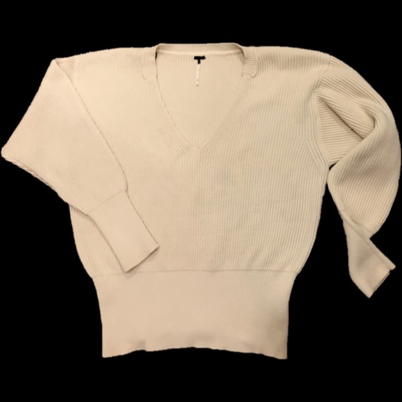 Free People Oversize Slouchy Knit V-neck Cream M - Picture 1 of 4